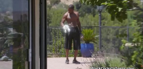  Big black cocked player drills coed in the shower